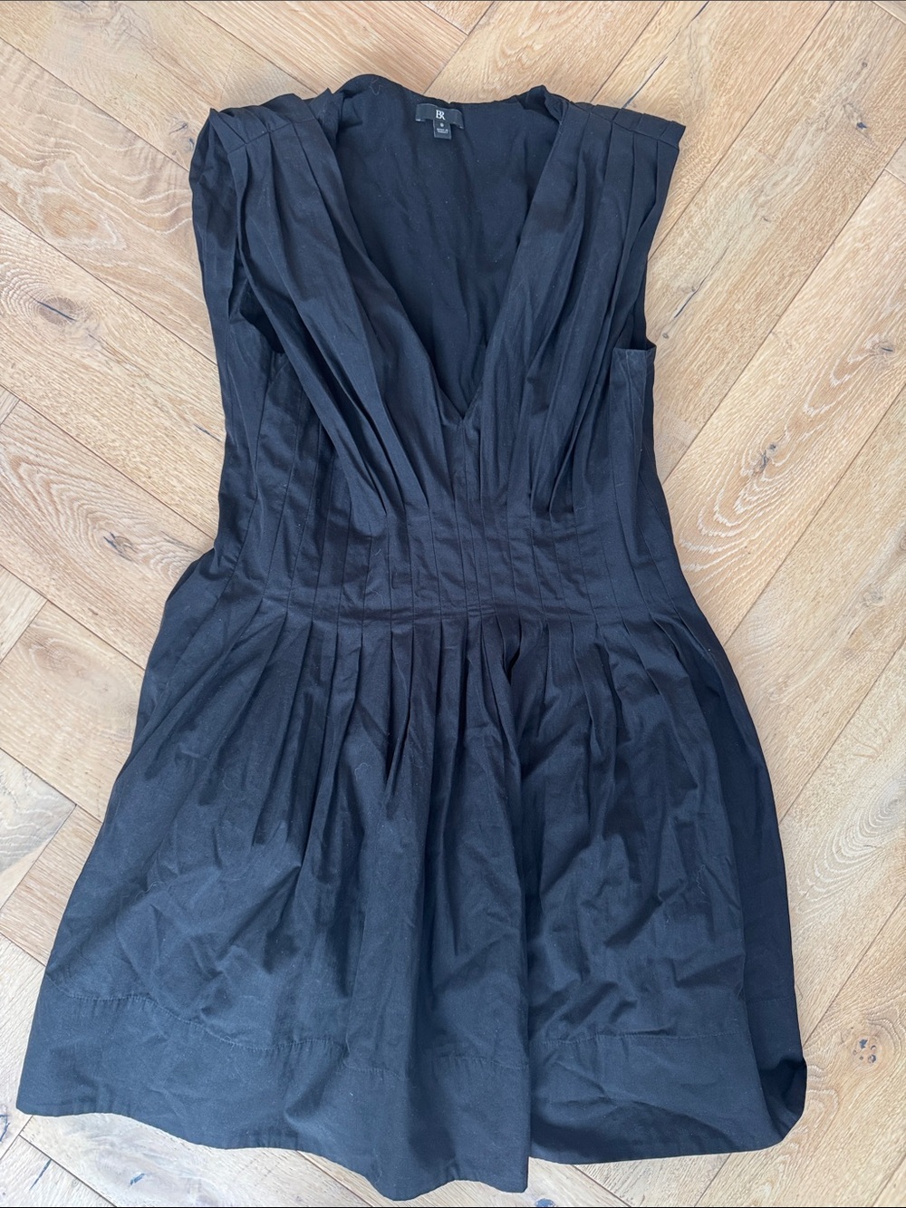 Banana Republic Black Pleated V-Neck Mini Dress